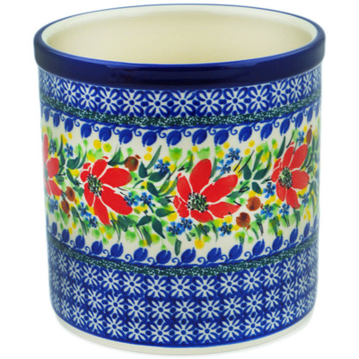 Polish Pottery Utensil Jar 6&quot; Blooming Daisies UNIKAT
