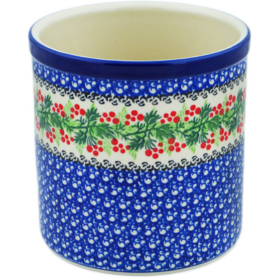 Polish Pottery Utensil Jar 6&quot; Blooming Rowan