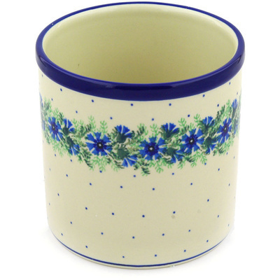Polish Pottery Utensil Jar 6&quot; Blue Bell Wreath