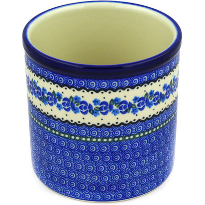 Polish Pottery Utensil Jar 6&quot; Blue Bud Sea