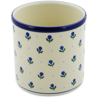 Polish Pottery Utensil Jar 6&quot; Blue Buds