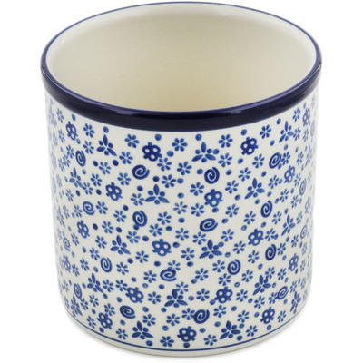 Polish Pottery Utensil Jar 6&quot; Blue Confetti