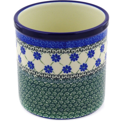Polish Pottery Utensil Jar 6&quot; Blue Daisies