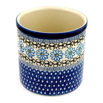 Polish Pottery Utensil Jar 6&quot; Blue Daisy Chain