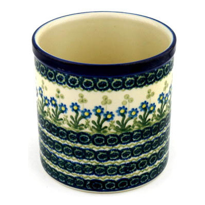Polish Pottery Utensil Jar 6&quot; Blue Daisy Circle