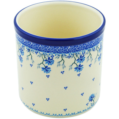 Polish Pottery Utensil Jar 6&quot; Blue Grapevine