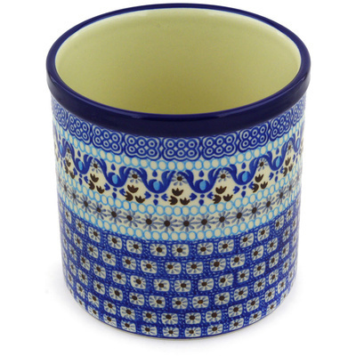 Polish Pottery Utensil Jar 6&quot; Blue Ice