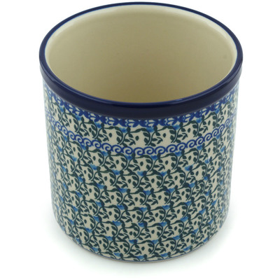 Polish Pottery Utensil Jar 6&quot; Blue Ivy