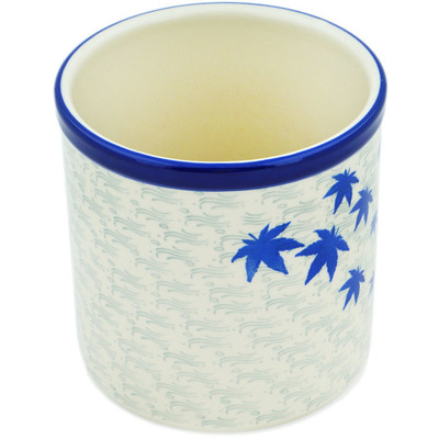 Polish Pottery Utensil Jar 6" Blue Maple River
