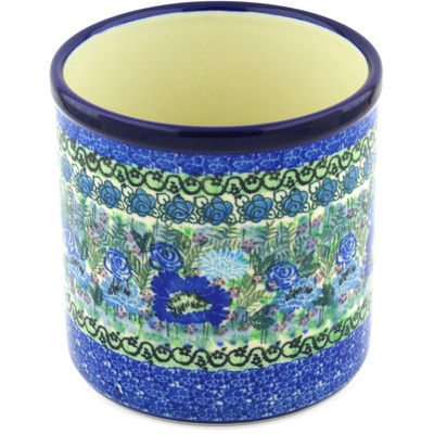 Polish Pottery Utensil Jar 6&quot; Blue Meadow UNIKAT