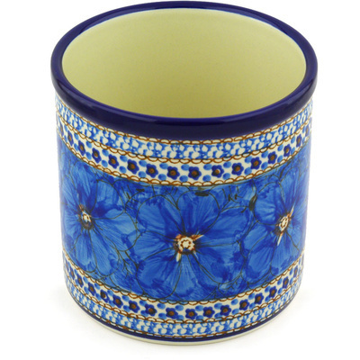 Polish Pottery Utensil Jar 6&quot; Blue Poppies UNIKAT