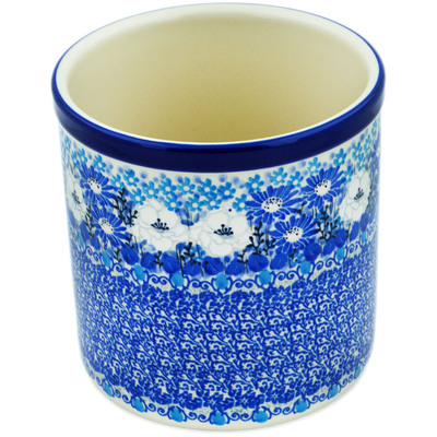 Polish Pottery Utensil Jar 6&quot; Blue Wildflower Meadow UNIKAT