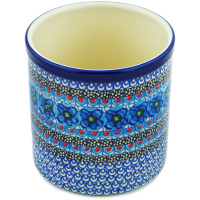 Polish Pottery Utensil Jar 6&quot; Blueberry Flowers UNIKAT