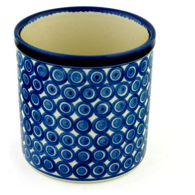Polish Pottery Utensil Jar 6&quot; Blueberry Peacock