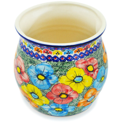 Polish Pottery Utensil Jar 6&quot; Bright Flower Bundle UNIKAT