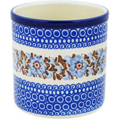 Polish Pottery Utensil Jar 6&quot; Brown And Blue Beauty UNIKAT