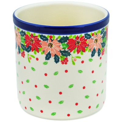 Polish Pottery Utensil Jar 6&quot; Christmas Flower UNIKAT