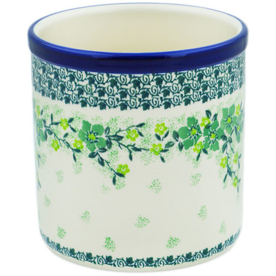 Polish Pottery Utensil Jar 6&quot; Evergreen Wreath