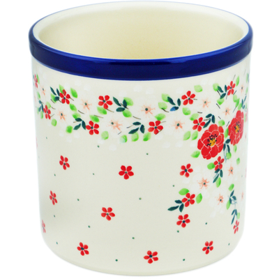 Polish Pottery Utensil Jar 6&quot; Festive Mistletoe UNIKAT
