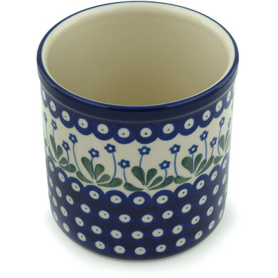Polish Pottery Utensil Jar 6&quot; Forget-me-not Peacock
