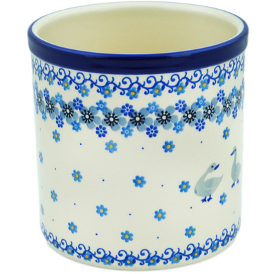 Polish Pottery Utensil Jar 6&quot; Friendly Fowl