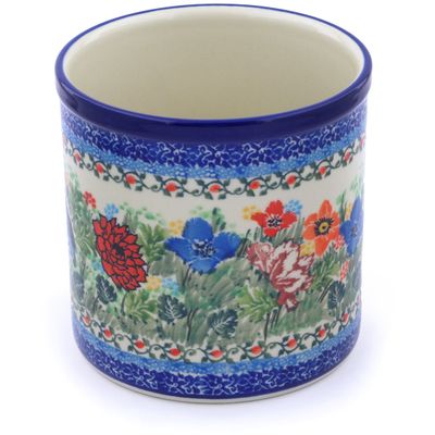 Polish Pottery Utensil Jar 6&quot; Garden Parrot UNIKAT