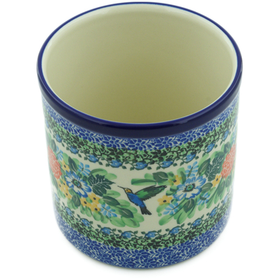 Polish Pottery Utensil Jar 6&quot; Hummingbird Meadow UNIKAT