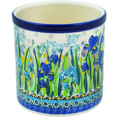 Polish Pottery Utensil Jar 6&quot; Iris Field UNIKAT