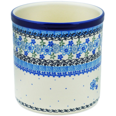 Polish Pottery Utensil Jar 6&quot; Light Blue Lace
