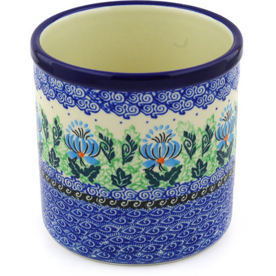 Polish Pottery Utensil Jar 6&quot; Lotus Flower UNIKAT