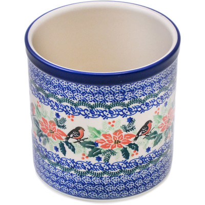 Polish Pottery Utensil Jar 6&quot; Magnificent Birds UNIKAT