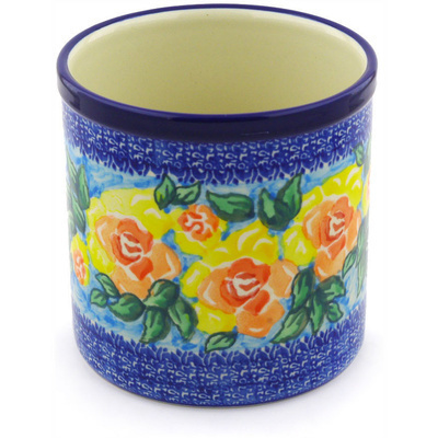 Polish Pottery Utensil Jar 6&quot; Matisse Flowers Golden UNIKAT
