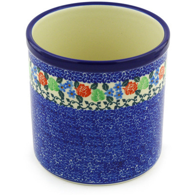 Polish Pottery Utensil Jar 6" Obsessive Spring