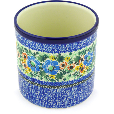 Polish Pottery Utensil Jar 6&quot; Peaking Dahlia UNIKAT