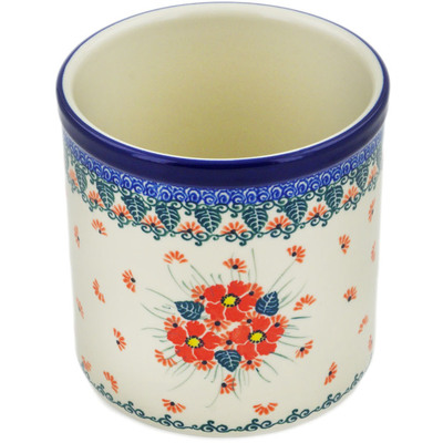 Polish Pottery Utensil Jar 6&quot; Pink Forget Me Not UNIKAT