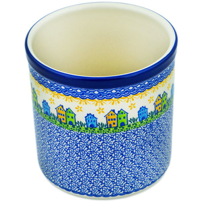 Polish Pottery Utensil Jar 6&quot; Riverside Village UNIKAT