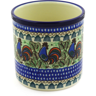 Polish Pottery Utensil Jar 6&quot; Rooster Row UNIKAT