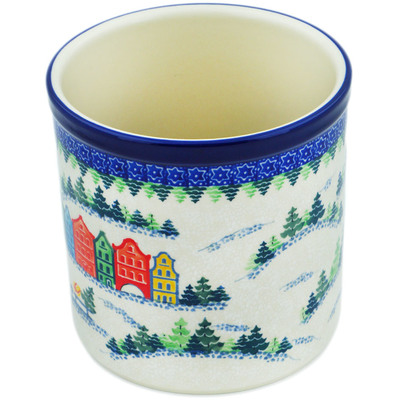 Polish Pottery Utensil Jar 6&quot; Santa's Village UNIKAT