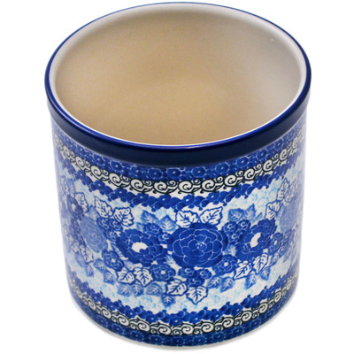 Polish Pottery Utensil Jar 6&quot; Shades Of Blue UNIKAT