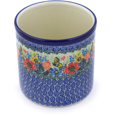 Polish Pottery Utensil Jar 6&quot; Spring Butterfly UNIKAT