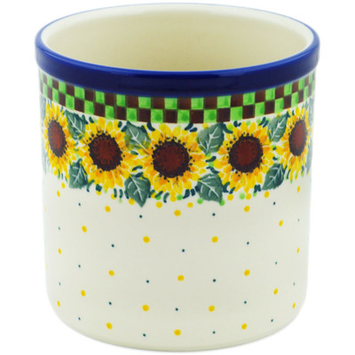 Polish Pottery Utensil Jar 6&quot; Summer Sunflower UNIKAT