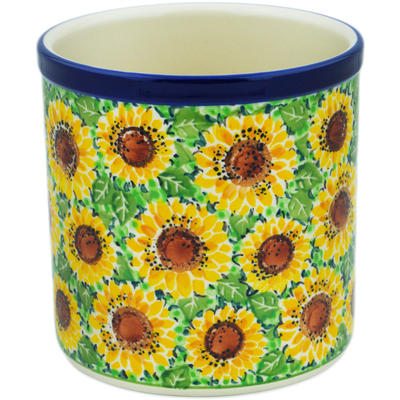 Polish Pottery Utensil Jar 6&quot; Sunflower Bliss UNIKAT