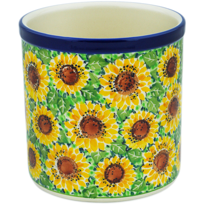 Polish Pottery Utensil Jar 6&quot; Sunflower Bliss UNIKAT