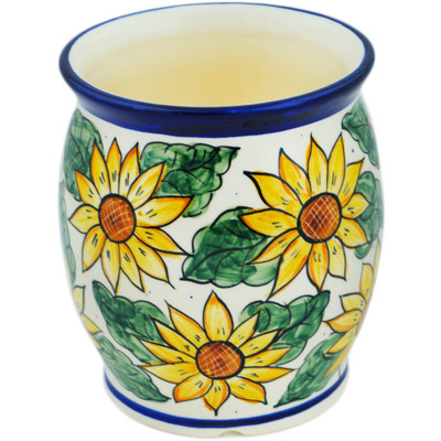 Polish Pottery Utensil Jar 6&quot; Sunflower Power UNIKAT