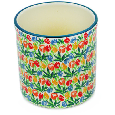 Polish Pottery Utensil Jar 6&quot; Tulip Cascade UNIKAT