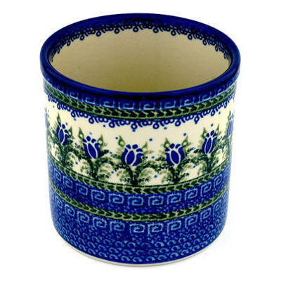 Polish Pottery Utensil Jar 6&quot; Tulip Motif UNIKAT