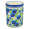 Polish Pottery Utensil Jar 7&quot; Blooming Blue Pansies UNIKAT