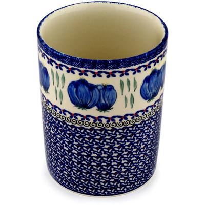 Polish Pottery Utensil Jar 7&quot; Blue Bulbs