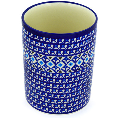 Polish Pottery Utensil Jar 7&quot; Blue Diamond Dream