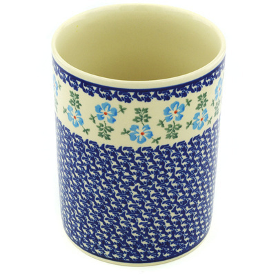 Polish Pottery Utensil Jar 7&quot; Blue Summer